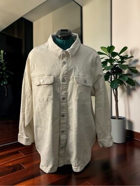 Terra & Sky Cream Button-Front Jean Jacket